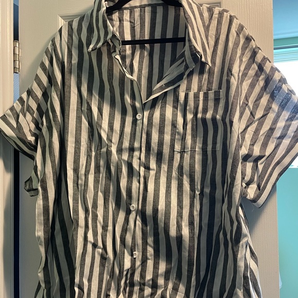 White and grey striped button up shirt - Picture 1 of 5